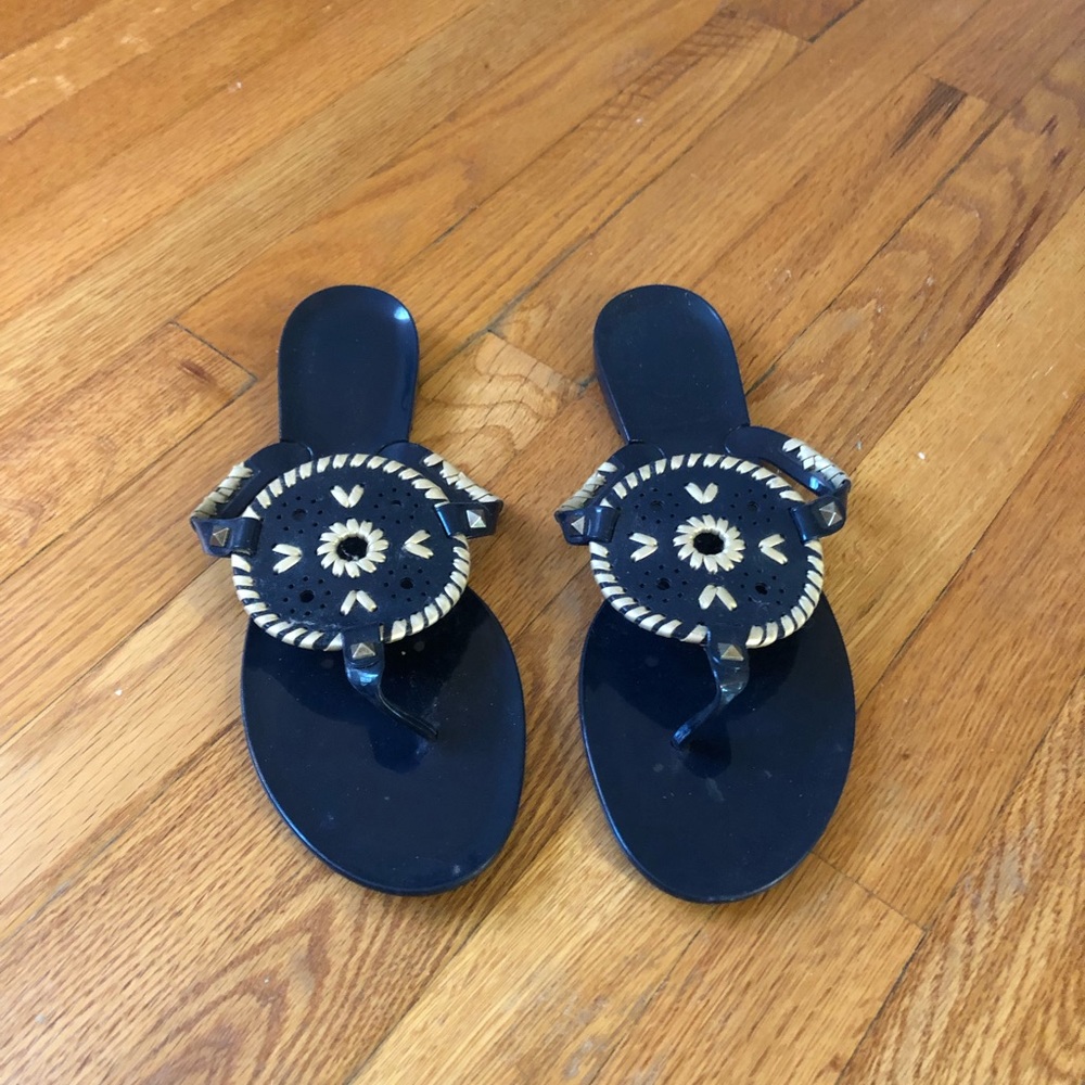Jack Rogers Navy and Gold Jellies